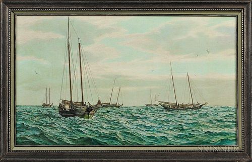 William Dennis Stille (Massachusetts, 1947-1998)      A Fleet of Fishing Boats including Pearl