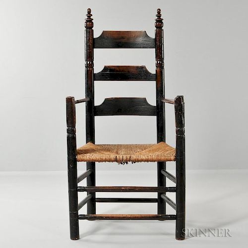 Early Black-painted Three-slat Great Chair