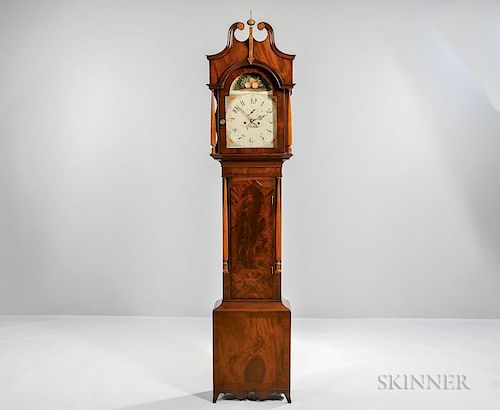 Mahogany and Mahogany Veneer Inlaid Tall Case Clock