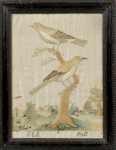 Silk Embroidery Depicting Birds