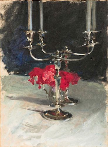 JOHN SINGER SARGENT, (American, 1856-1925), Candelabra with Roses, ca. 1885