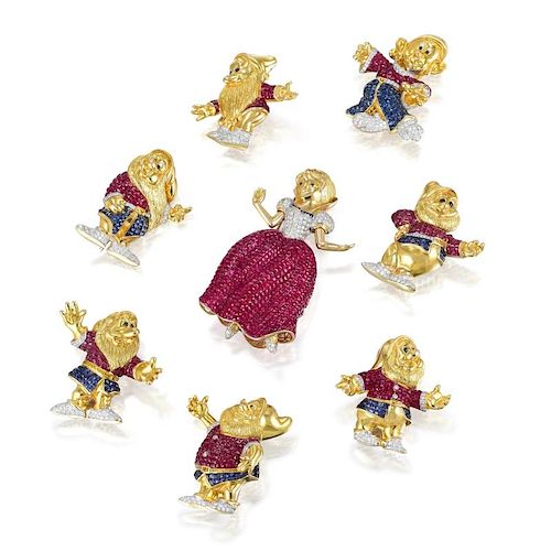 A Whimsical Set of Snow White and The Seven Dwarfs Pins