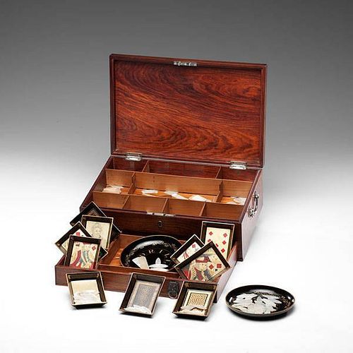 Games Chest with Mother-of-Pearl Markers and Lacquerware 