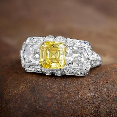 A Rare Art Deco Tiffany & Co. Fancy Vivid Yellow Diamond Ring