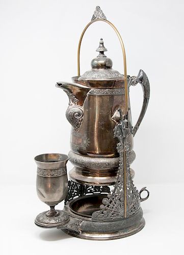 An Early Silverplated Pouring Pitcher With Tankard on Stand