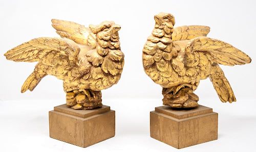 A Pair of Italian Wooden Gold Gilded Bird Figurines, 18th Century
