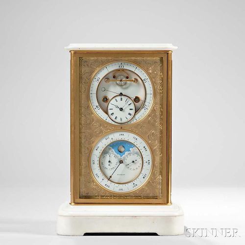 A. Brocot & Delettrez Gilt-bronze and Marble Perpetual Calendar Mantel Clock
