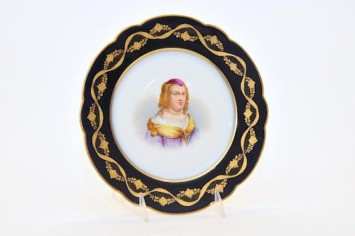 An Antique Hand Painted Porcelain Plate. Anne d'Autriche.