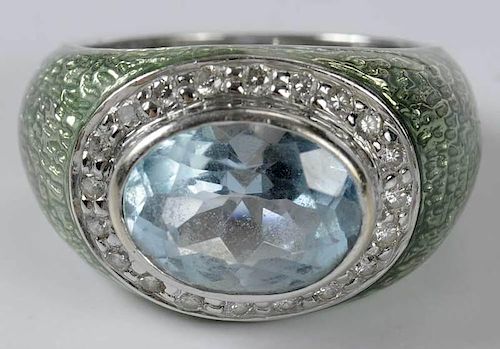 18kt. Diamond, Blue Topaz & Enamel Ring