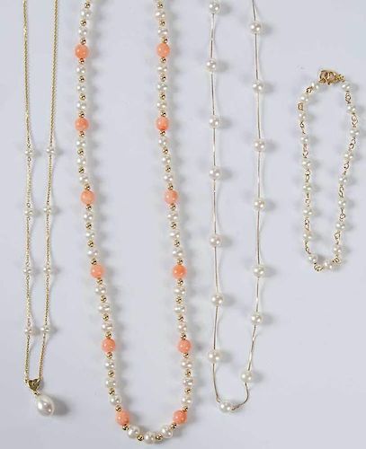 Four Pieces 14kt. Pearl Jewelry