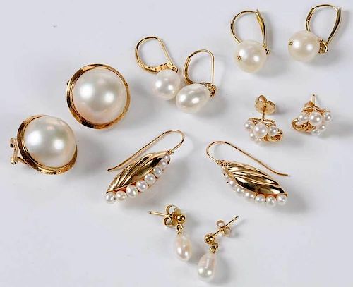 Six Pairs 14kt. Pearl Earrings