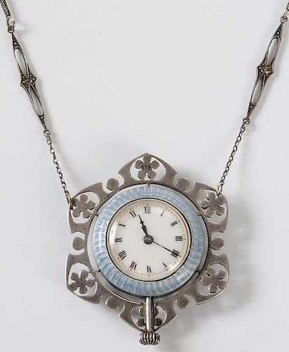 Silver Guilloche Enamel Watch Pendant