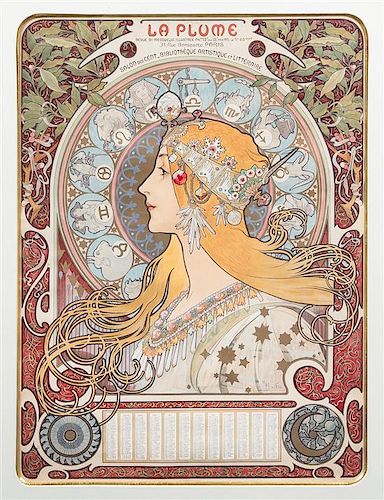 * Alphonse Mucha, (Czech, 1860-1939), Zodiaque (La plume), 1897