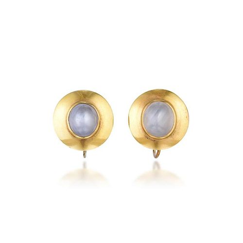 A Pair of Star Sapphire and Gold Earrings