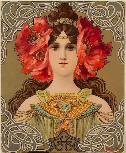 * Mary Golay, (British, 1869-1944), Maiden with Red Flowers (from Tetes de femmes)