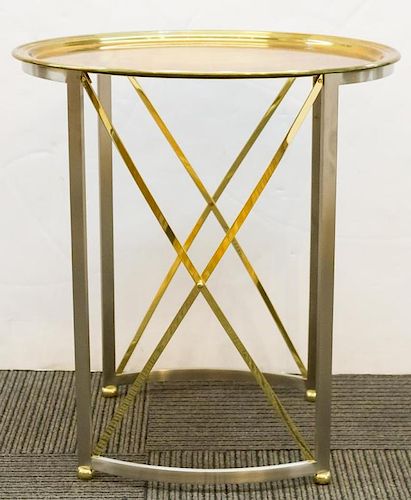 Mid-Century Brass & White Metal Oval Side Table