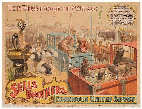 Sells Brothers Enormous United Shows. Interior View of the Great Five Continent Menagerie.