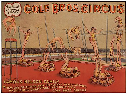 Cole Brothers Circus Famous Nelson Family Poster.
