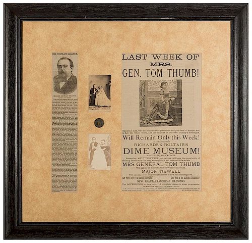Framed Group of General and Mrs. Tom Thumb Memorabilia.