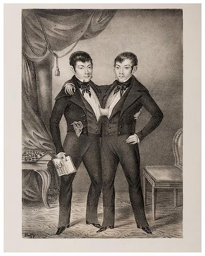 Chang and Eng Lithographed Portrait.