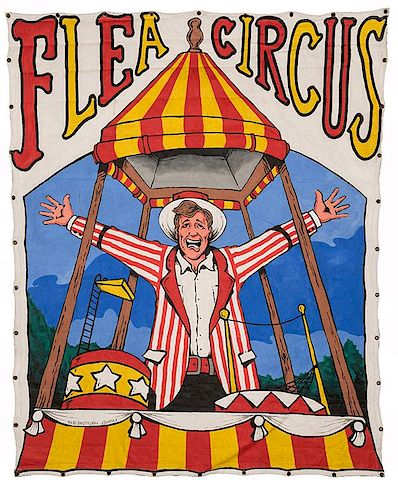 Flea Circus. Painted Canvas Sideshow Banner.