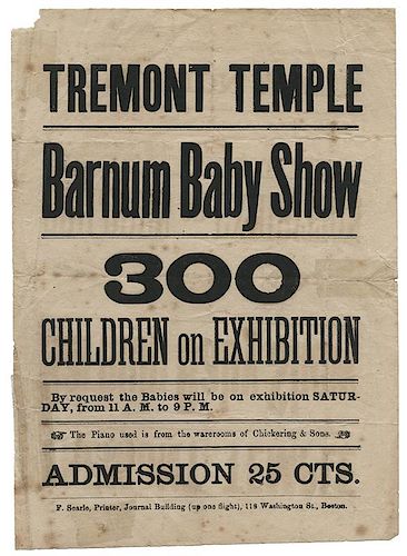 Barnum Baby Show. Tremont Temple. 300 Children on Exhibit.