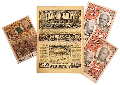 Barnum & Bailey Greatest Show on Earth. Lot of Seven Broadsides, Couriers, and Programs.