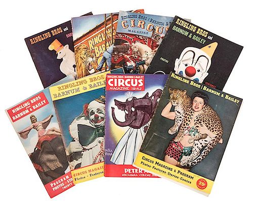 Set of Eight Ringling Brothers and Barnum & Bailey Combined Show Magazines and Daily Reviews. 1942-1949.