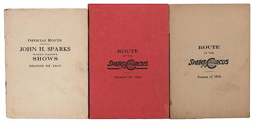 Set of Three John H. Sparks World Famous Shows Route Books. 1917, 1919, 1920.