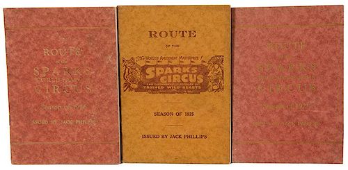 Set of Three Sparks Circus Route Books. 1925-1927.