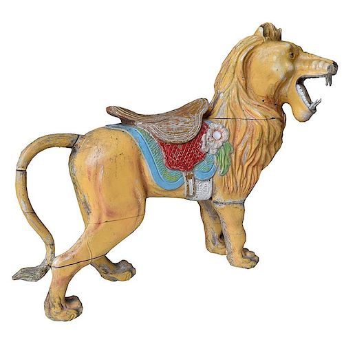 Pair of Antique French Carousel Lions.