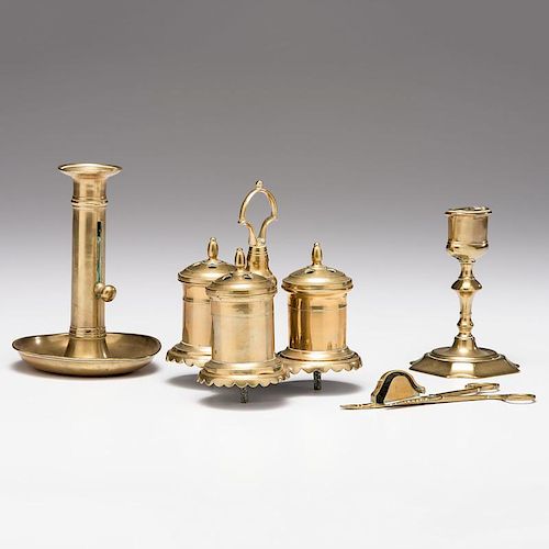 Brass Candlestick, Caster Set and Other Accessories