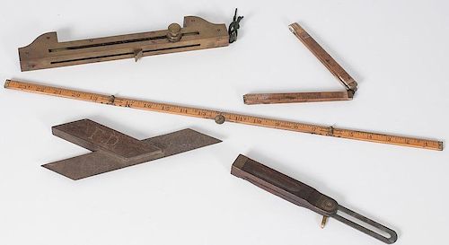 Wooden and Brass Tools, Including Rules and Squares