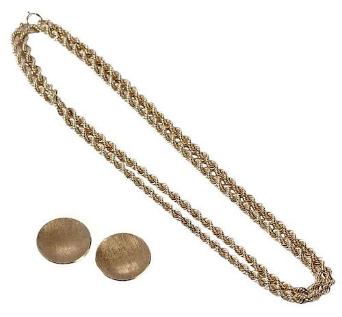 Gold Earclips & Necklace