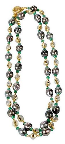 18kt. Pearl, Emerald & Moonstone Necklace