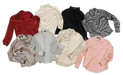 Eight Designer Long Sleeve Silk Blouses