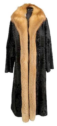 Black Broadtail Coat with Fox Trim and Muff