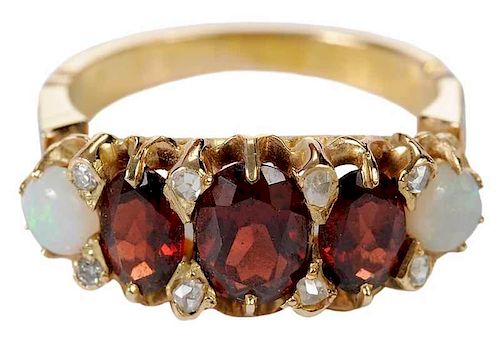 18kt. Garnet, Diamond & Opal Ring