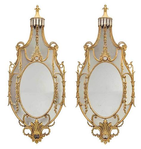 Pair Louis XVI Style Gilt Wood Mirrors