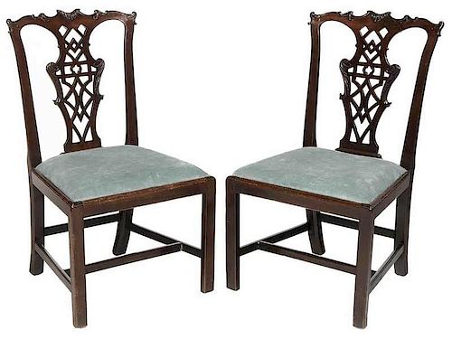 Pair Chinese Chippendale Mahogany Side Chairs