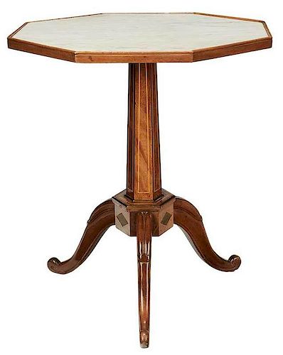 Classical Style Inlaid Mahogany Marble Top Table