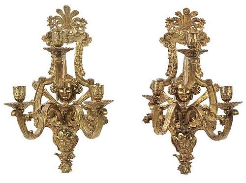 Pair Brass Louis XVI Style Wall Sconces
