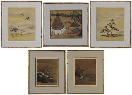 Group of Five Edo School Framed Paintings