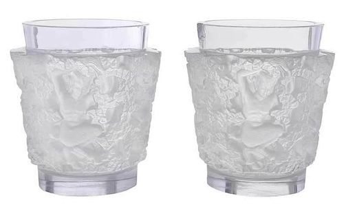 Pair Lalique Satyr Vases