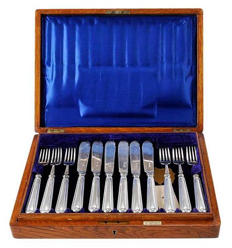 Cased English Silver Fish Set, 24 Pieces