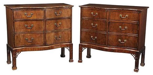 Pair Chippendale Style Serpentine Commodes