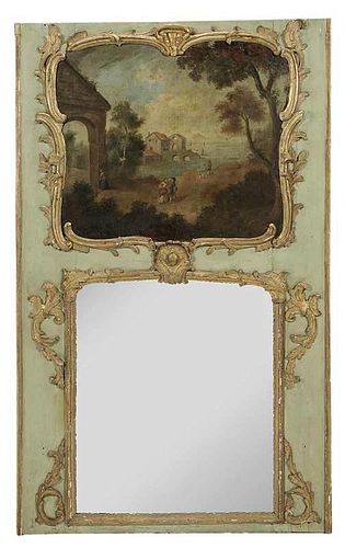 Louis XV Painted and Parcel Gilt Trumeau Mirror