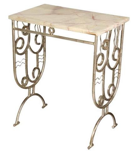 Art Deco Style Silvered Iron and Onyx Table