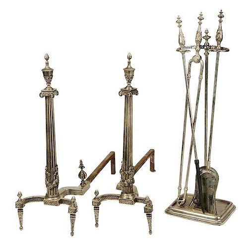 Pair Neoclassical Style Silver Plated Andirons