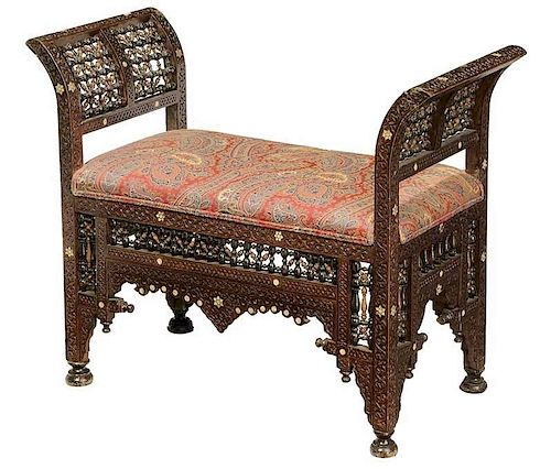 Syrian Carved and Inlaid Window Bench